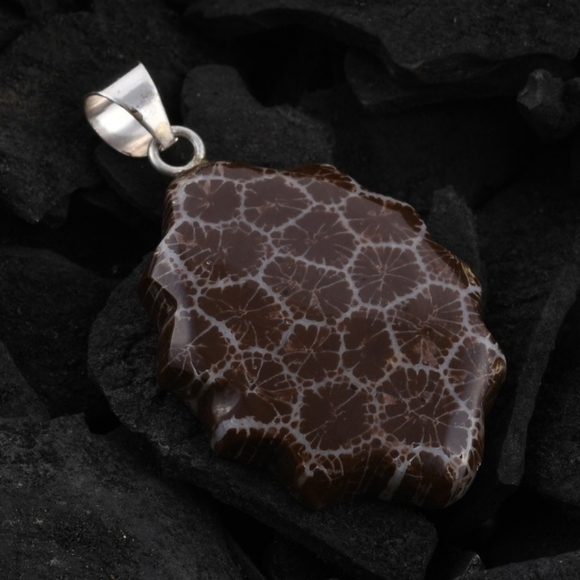 NEW Sponge Coral Brown Fancy Pendant in Sterling Silver - Picture 9 of 11